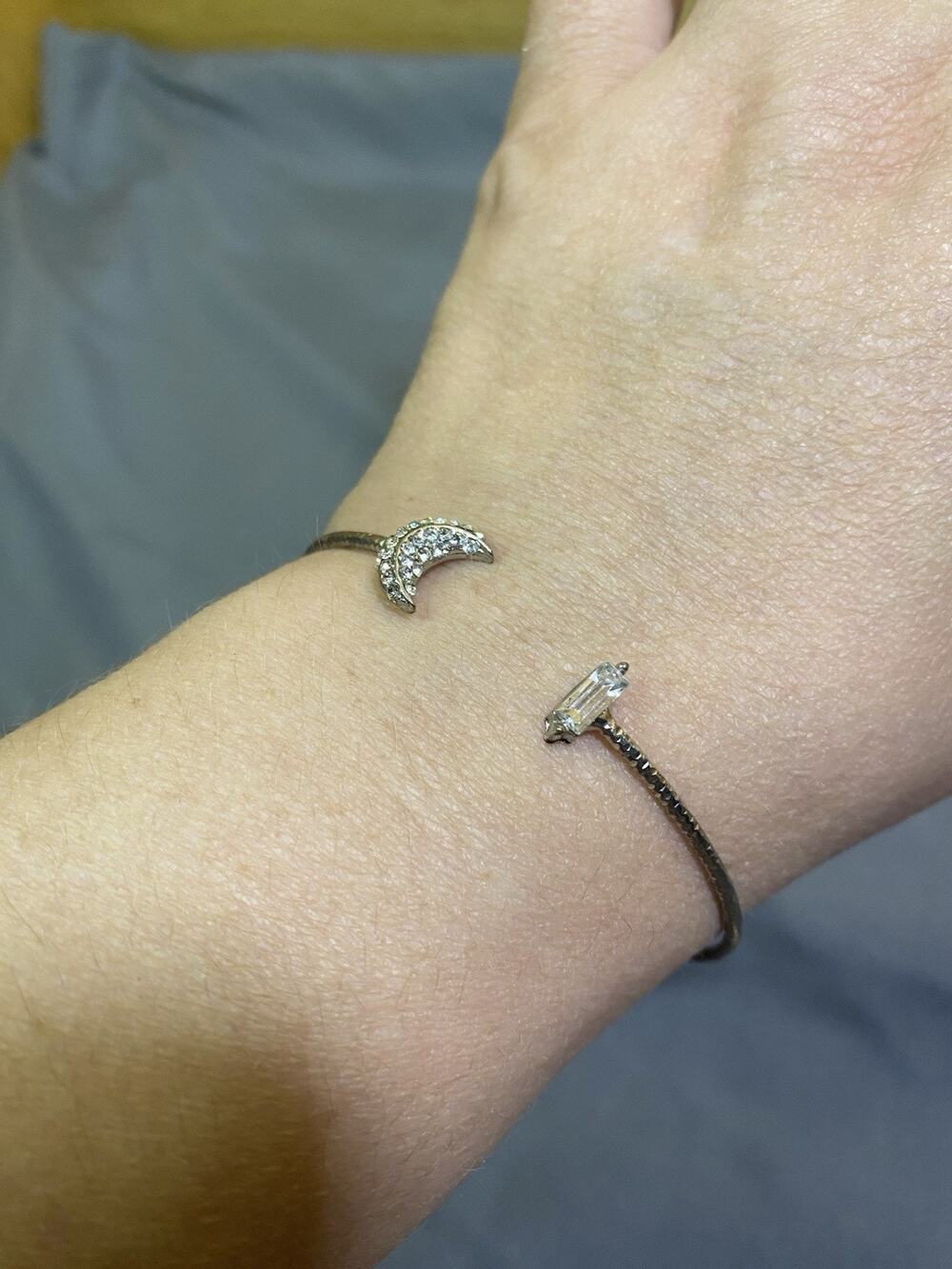 Moon Silver Tone Cuff Bracelet Open Bangle